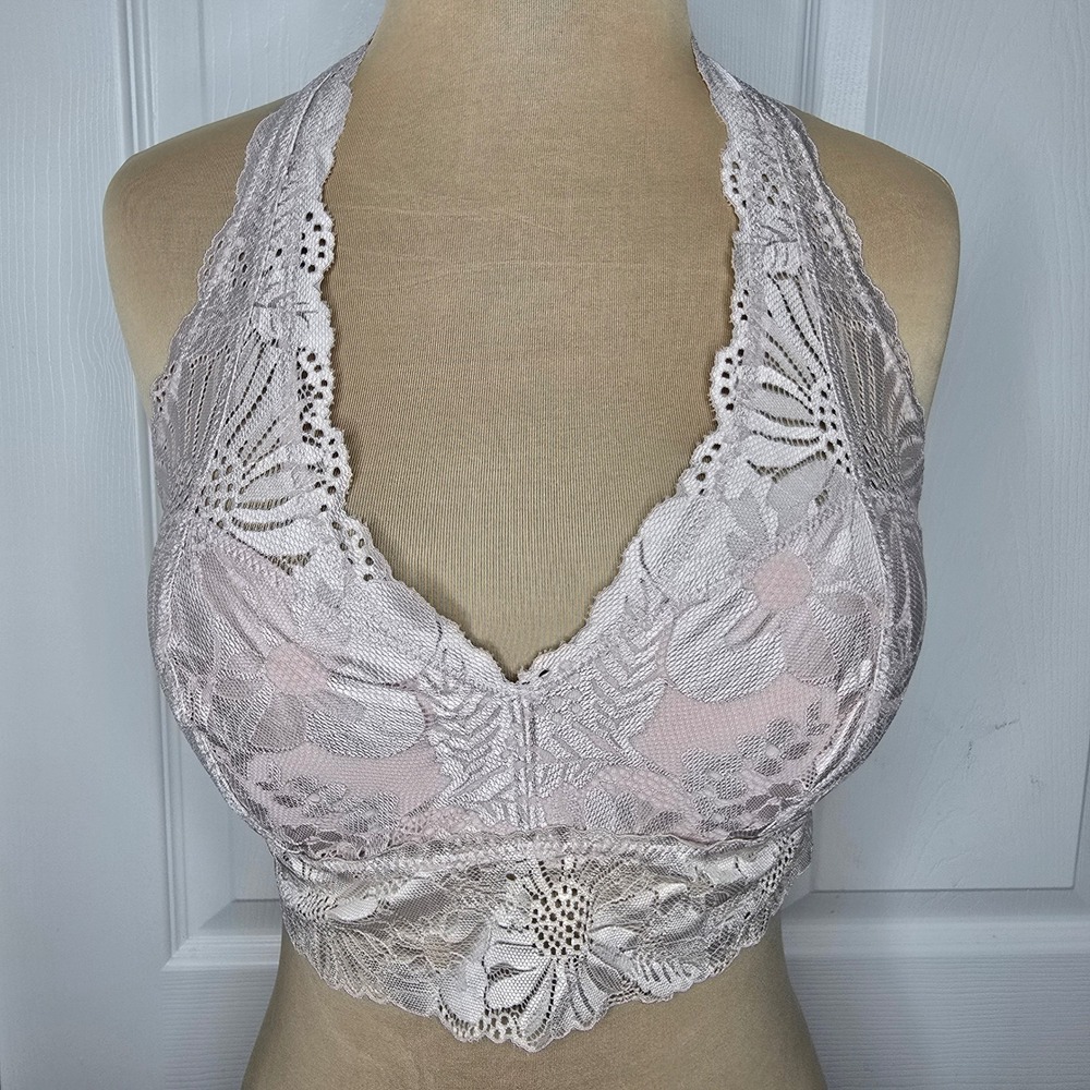 Aerie Lace Halter NWT‎ Padded Bralette Bra Removable Pads Beige Women's Size M